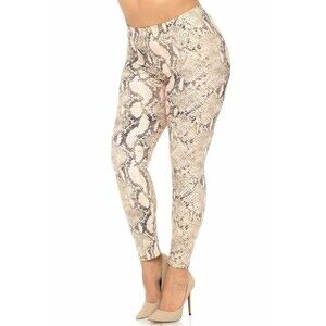 X-Plus Size Womens Buttery Soft Cream Snakeskin Extra‎ Plus Size Leggings